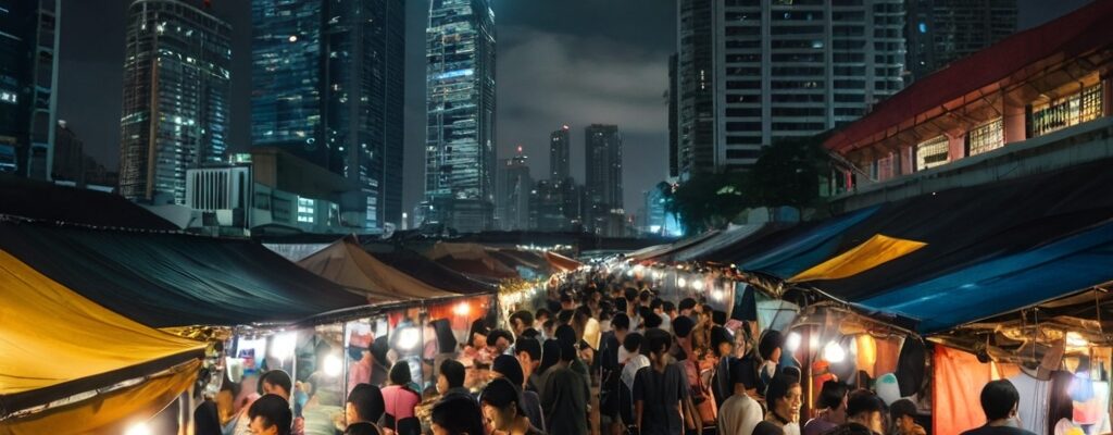 AI Leonardo.ai generated picture of a night market in a big city