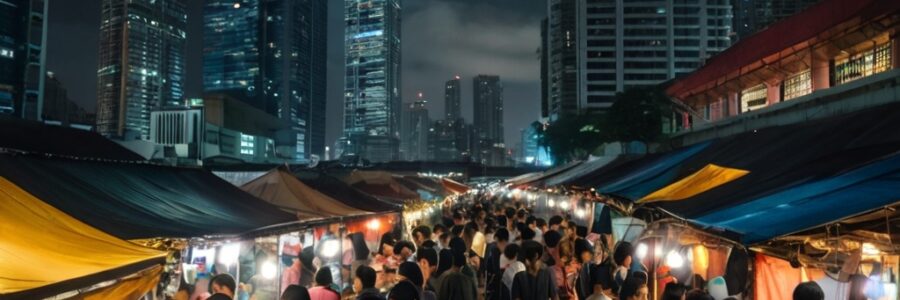 AI Leonardo.ai generated picture of a night market in a big city